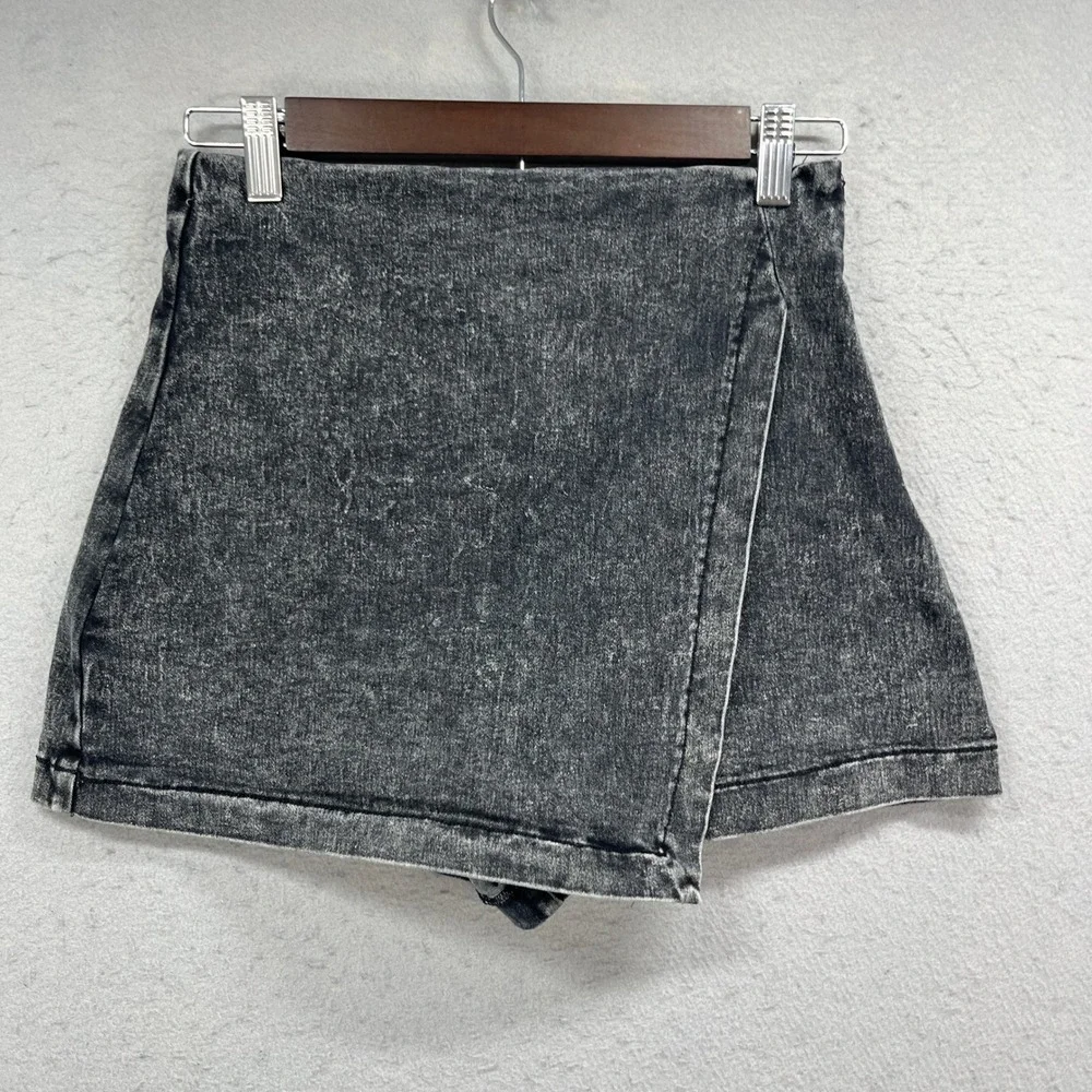 Denim by Jealous Tomato Skort Womens S Black Acid Wash Wrap Skirt Edgy Grunge